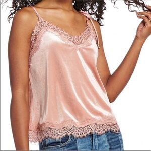 Chelsea & Violet Pink Velvet Floral Lace Trim Shoulder Tie Coquette Cami